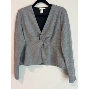 H&M Women's Glitter Twist Front Long Sleeve Crop Top Party Club Blouse XL